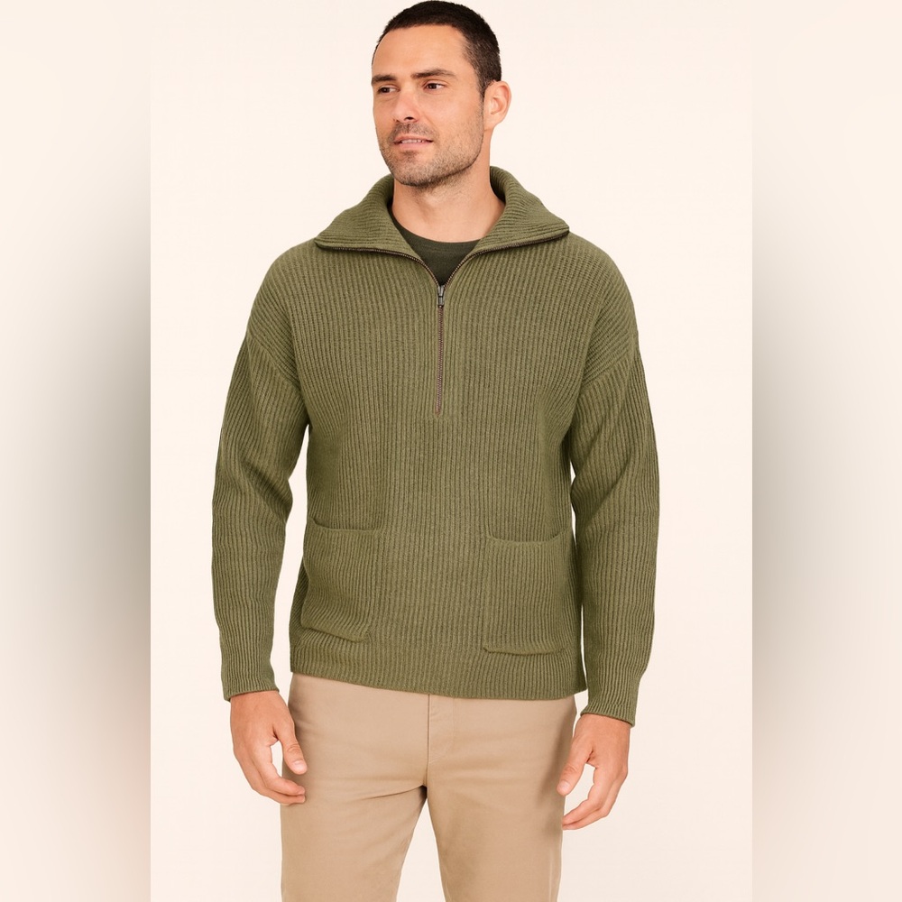 Madewell Half Zip Ribbed Sweater Olive Green Size S Knit‎ Pullover Pocket Tuni